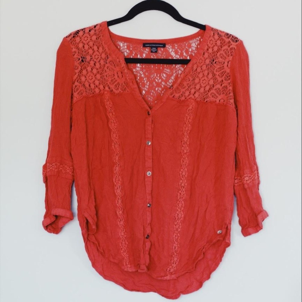 American Eagle Blush Pink Button Down Long-Sleeve